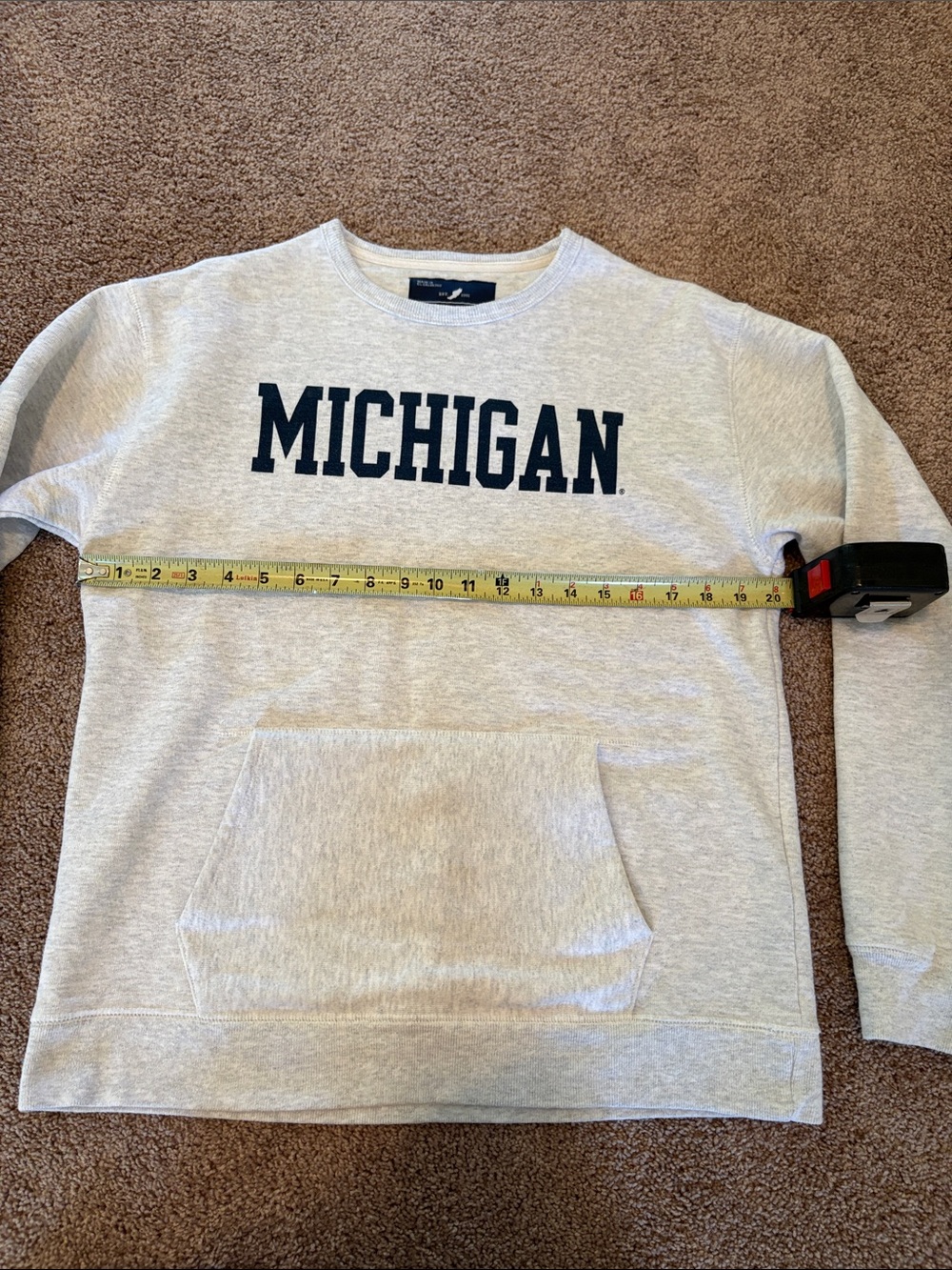 League Michigan Light Gray Crewneck Sweatshirt with Navy Print - Picture 4 of 5